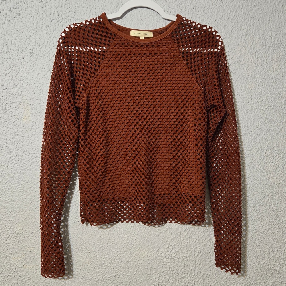 Gilded Intent Fishnet Mesh Layered Top M Rust Orange Grunge Edgy Streetwear Y2K
